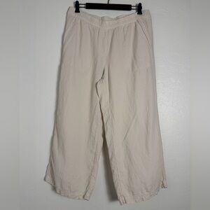 Purejill Women's Linen Lyocell Blend Wide Leg Cropped Pants Light Beige Medium